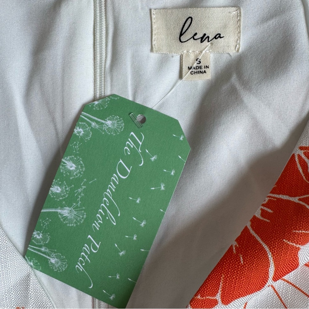 Lena White and Orange Short Sleeve Summer Floral Dress A Line Size Small NWT - Picture 6 of 13